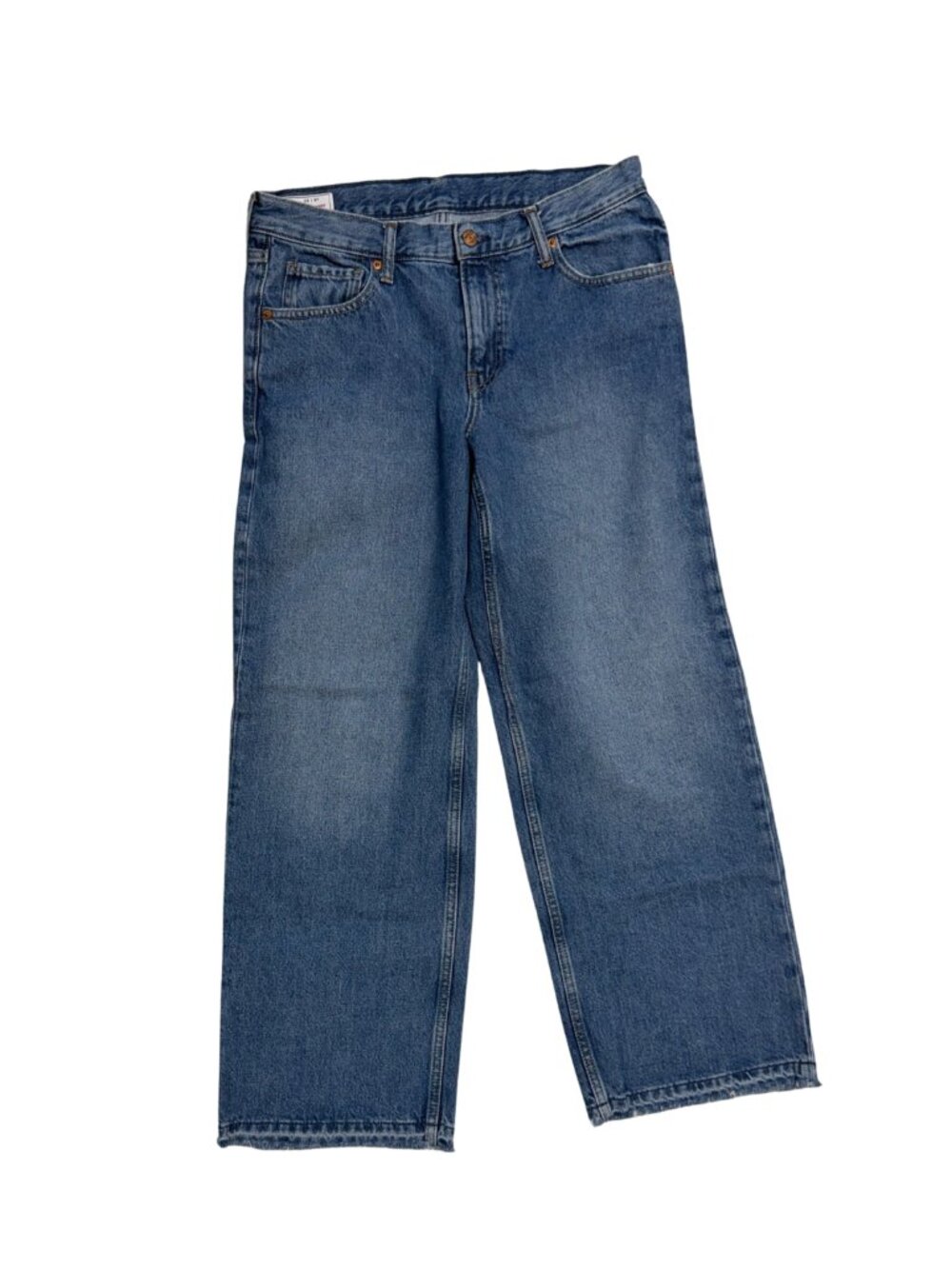 GAP Medium Wash Raw Hem Blue Low Rise Stride Wide Leg Jeans Size 28", 6